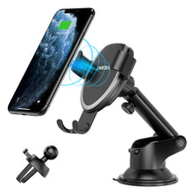 Заредете изображение във визуализатора на галерията – Choetech gravity car holder with built-in wireless charger black (T536-S)
