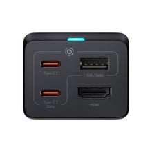 Заредете изображение във визуализатора на галерията – Baseus fast charger GaN5 Pro HUB HDMI 2 x USB-C / USB-A / HDMI 4K 30Hz 1.5m black + USB-C cable - USB-C 100W 40Gb/s (USB4) 1m (CCGP110201)
