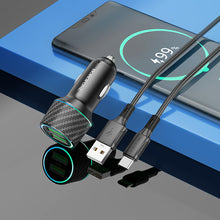 Заредете изображение във визуализатора на галерията – Borofone Car charger BZ21A Brilliant - 2xUSB - QC 3.0 36W with USB to Type C cable black
