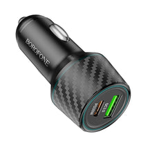 Заредете изображение във визуализатора на галерията – Borofone Car charger BZ21 Brilliant - USB + Type C - QC 3.0 PD 48W black
