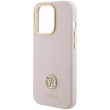 Заредете изображение във визуализатора на галерията – Guess Silicone Logo Strass 4G case for iPhone 15 Pro - light pink
