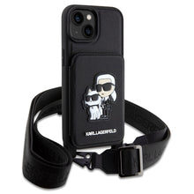 Заредете изображение във визуализатора на галерията – Original Pouch KARL LAGERFELD Crossbody Saffiano Karl &amp; Choupette KLHCP14SCSAKCPMK for Iphone 14 Black
