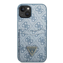 Заредете изображение във визуализатора на галерията – Guess GUHCP13MP4TPB iPhone 13 6.1" blue/blue hardcase 4G Triangle Logo Cardslot
