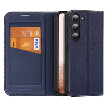 Заредете изображение във визуализатора на галерията – Dux Ducis Skin X2 case Samsung Galaxy S23 flip case wallet stand blue
