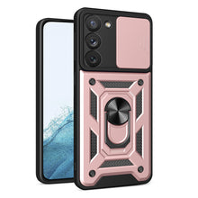 Заредете изображение във визуализатора на галерията – Hybrid Armor Camshield case for Samsung Galaxy S23 armored case with camera cover pink
