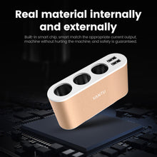 Заредете изображение във визуализатора на галерията – Car Cigarette Lighter Socket Splitter B08 - 3 sockets + 2xUSB - 3,1A 120W with display and cable gold
