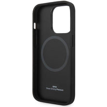 Заредете изображение във визуализатора на галерията – Case BMW BMHMP14LSLLNA iPhone 14 Pro 6.1" navy/navy hardcase Leather Hot Stamp MagSafe

