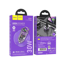 Заредете изображение във визуализатора на галерията – HOCO car charger Type C PD30W + USB QC3.0 Z53A VISION transparent purple
