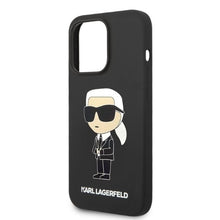 Заредете изображение във визуализатора на галерията – Original Pouch KARL LAGERFELD Silicone Ikonik hardcase KLHCP14LSNIKBCK do Iphone 14 Pro Black
