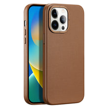 Заредете изображение във визуализатора на галерията – Dux Ducis Grit Leather Case for iPhone 14 Pro Max Elegant Faux Leather Cover (MagSafe Compatible) Brown
