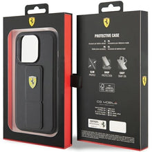 Заредете изображение във визуализатора на галерията – Ferrari Grip Stand Metal Logo case for iPhone 15 Pro - black
