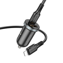 Заредете изображение във визуализатора на галерията – Borofone Car charger BZ22 Scenery - USB + Type C - QC 3.0 PD 30W with Type C to Lightning cable black
