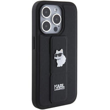 Заредете изображение във визуализатора на галерията – Karl Lagerfeld Gripstand Saffiano Choupette Pins case for iPhone 15 Pro - black
