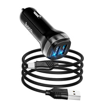 Заредете изображение във визуализатора на галерията – HOCO car charger 2x USB A + cable USB A to Type C 2,4A Z40 black
