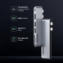 Заредете изображение във визуализатора на галерията – HUB Ugreen CM380 2xUSB C - HDMI/2xUSB 3.0/SD TF/USB C PD - gray
