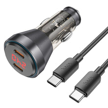 Заредете изображение във визуализатора на галерията – HOCO car charger 2 x Type C 30W with digital display + cable Type C to Type C PD60W NZ12C transparent black
