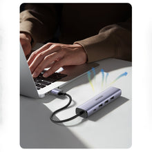 Заредете изображение във визуализатора на галерията – Ugreen 4in1 multi-functional HUB USB Type C - 3x USB 3.2 Gen 1 / RJ45 100Mbps gray (20917 CM475) - TopMag
