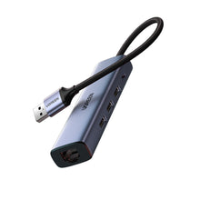 Заредете изображение във визуализатора на галерията – Ugreen 4in1 multi-functional HUB USB Type C - 3x USB 3.2 Gen 1 / RJ45 100Mbps gray (20917 CM475) - TopMag
