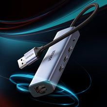 Заредете изображение във визуализатора на галерията – Ugreen 4in1 multi-functional HUB USB Type C - 3x USB 3.2 Gen 1 / RJ45 100Mbps gray (20917 CM475) - TopMag
