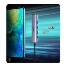 Заредете изображение във визуализатора на галерията – Ugreen 4in1 multi-functional HUB USB Type C - 3x USB 3.2 Gen 1 / RJ45 100Mbps gray (20917 CM475) - TopMag
