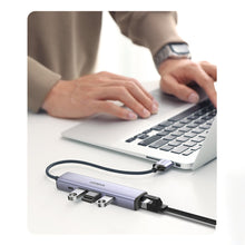 Заредете изображение във визуализатора на галерията – Ugreen 4in1 multi-functional HUB USB Type C - 3x USB 3.2 Gen 1 / RJ45 100Mbps gray (20917 CM475) - TopMag
