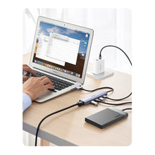Заредете изображение във визуализатора на галерията – Ugreen 4in1 multi-functional HUB USB Type C - 3x USB 3.2 Gen 1 / RJ45 100Mbps gray (20917 CM475) - TopMag
