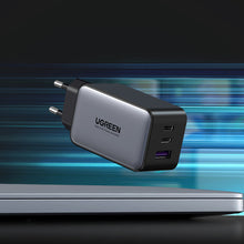 Заредете изображение във визуализатора на галерията – Ugreen gaN mains charger 2x USB Type C / 1x USB 65W Power Delivery grey (10335) - TopMag
