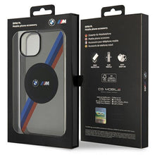 Заредете изображение във визуализатора на галерията – Case BMW BMHMP14SHDTK iPhone 14 6.1" grey/grey Tricolor Stripes MagSafe
