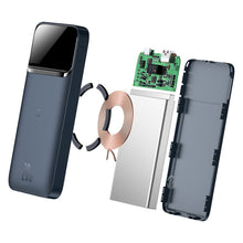 Заредете изображение във визуализатора на галерията – Baseus powerbank 10000 mAh 20 W (Power Delivery / Quick Charge) 10 W magnetic Qi wireless charger (compatible with MagSafe for iPhone) blue (PPMT-03) - TopMag
