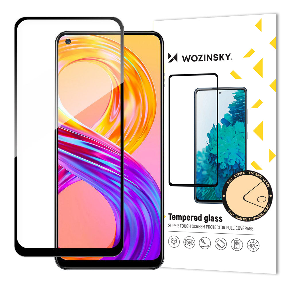 Wozinsky Tempered Glass Full Glue Super Tough Screen Protector Full Coveraged with Frame Case Friendly for Realme 8 Pro / Realme 8 black - TopMag