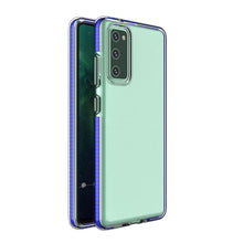 Заредете изображение във визуализатора на галерията – Spring Case clear TPU gel protective cover with colorful frame for Samsung Galaxy A72 4G dark blue - TopMag
