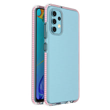 Заредете изображение във визуализатора на галерията – Spring Case clear TPU gel protective cover with colorful frame for Samsung Galaxy A32 4G light pink - TopMag
