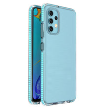 Заредете изображение във визуализатора на галерията – Spring Case clear TPU gel protective cover with colorful frame for Samsung Galaxy A32 4G light blue - TopMag
