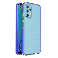 Заредете изображение във визуализатора на галерията – Spring Case clear TPU gel protective cover with colorful frame for Samsung Galaxy A32 4G dark blue - TopMag
