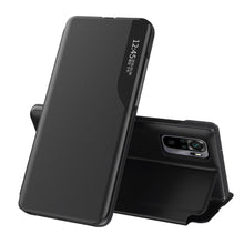 Заредете изображение във визуализатора на галерията – Eco Leather View Case elegant bookcase type case with kickstand for Xiaomi Redmi Note 10 / Redmi Note 10S black - TopMag
