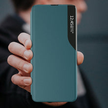 Заредете изображение във визуализатора на галерията – Eco Leather View Case elegant bookcase type case with kickstand for Xiaomi Redmi Note 10 / Redmi Note 10S blue - TopMag
