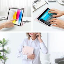 Заредете изображение във визуализатора на галерията – Dux Ducis Toby case for iPad 10.9'' 2022 (10 gen.) cover with stylus holder Apple Pencil smart cover stand pink
