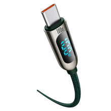 Заредете изображение във визуализатора на галерията – Baseus USB Type C - USB Type C cable 100 W (20 V / 5 A) 1 m Power Delivery with display screen power meter green (CATSK-B06) - TopMag
