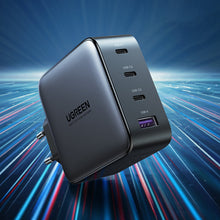 Заредете изображение във визуализатора на галерията – Ugreen GaN fast charger 3x USB Type C / USB Power Delivery 3.0 QuickCharge 4+ FCP SCP AFC 100W EU black (CD226 40747) - TopMag
