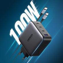 Заредете изображение във визуализатора на галерията – Ugreen GaN fast charger 3x USB Type C / USB Power Delivery 3.0 QuickCharge 4+ FCP SCP AFC 100W EU black (CD226 40747) - TopMag
