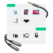 Заредете изображение във визуализатора на галерията – Ugreen AUX splitter for headphones and microphone 1 x male 3.5mm, 2 x female 3.5mm 20cm black (AV192 50254) - TopMag
