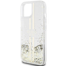 Заредете изображение във визуализатора на галерията – Original faceplate case GUESS GUHCP15MLFCSEGT for iPhone 15 Plus (Liquid Glitter Gold Stripes / transparent)
