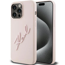 Заредете изображение във визуализатора на галерията – Karl Lagerfeld Silicone Karl Script case for iPhone 15 Pro - pink
