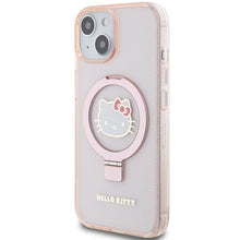 Заредете изображение във визуализатора на галерията – Original Case HELLO KITTY hardcase Ring Stand Glitter Electrop Logo MagSafe HKHMP15SHRSGEP for Iphone 13/14/15 pink
