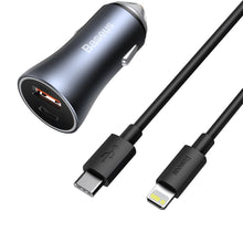 Заредете изображение във визуализатора на галерията – Baseus Golden Contactor Pro quick car charger USB Type C / USB 40 W Power Delivery 3.0 Quick Charge 4+ SCP FCP AFC + USB Typ C - Lightning cable gray (TZCCJD-B0G) - TopMag
