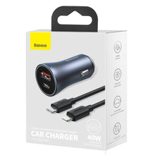 Заредете изображение във визуализатора на галерията – Baseus Golden Contactor Pro quick car charger USB Type C / USB 40 W Power Delivery 3.0 Quick Charge 4+ SCP FCP AFC + USB Typ C - Lightning cable gray (TZCCJD-B0G) - TopMag
