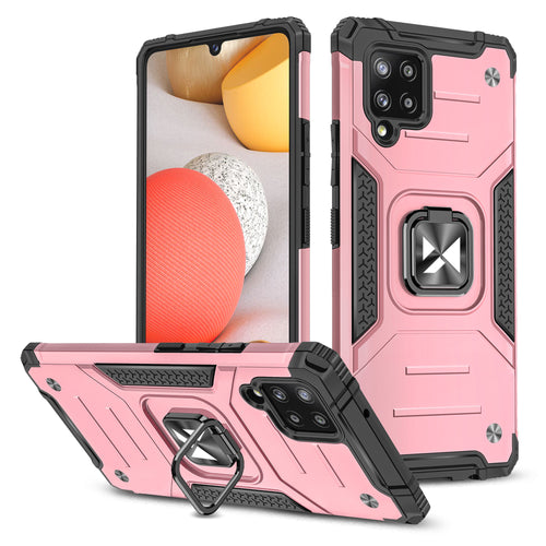 Wozinsky Ring Armor Case Kickstand Tough Rugged Cover for Samsung Galaxy A42 5G pink - TopMag