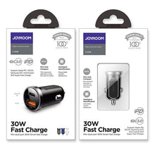 Заредете изображение във визуализатора на галерията – Joyroom mini dual port USB Type C / USB 30 W 5 A smart car charger Power Delivery Quick Charge 3.0 blue (C-A08) - TopMag
