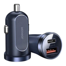Заредете изображение във визуализатора на галерията – Joyroom mini dual port USB Type C / USB 30 W 5 A smart car charger Power Delivery Quick Charge 3.0 blue (C-A08) - TopMag
