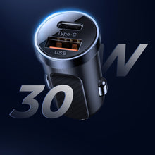 Заредете изображение във визуализатора на галерията – Joyroom mini dual port USB Type C / USB 30 W 5 A smart car charger Power Delivery Quick Charge 3.0 blue (C-A08) - TopMag
